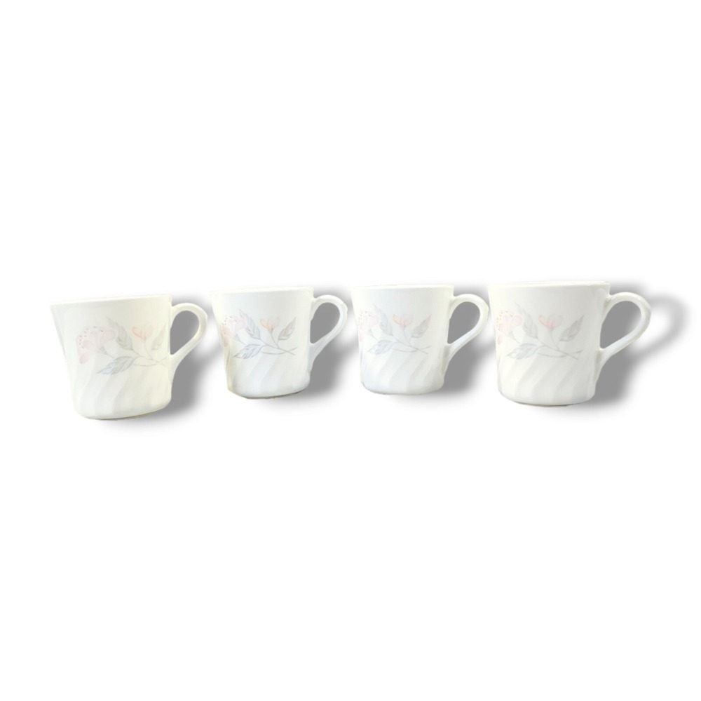 Vintage Corning USA #16 Microwave Safe White Floral‎ Coffee Mug/Cup Set of 4